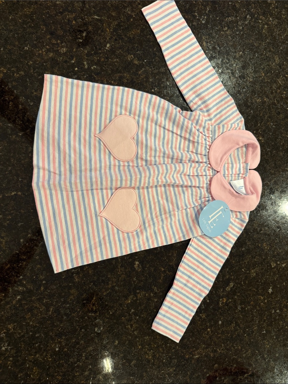 Little English Pink and Blue Striped Heart Appliqué Dress